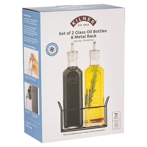 Kilner Glass Oil Bottles & Metal Rack