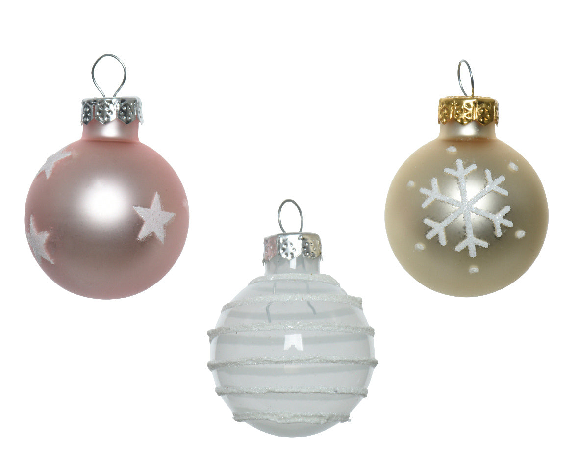 Kaemingk Baubles glass mix - soft pink - Tube of 9