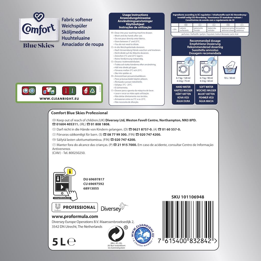 Comfort Blue Skies Professional Fabric Conditioner - 66 Washes 5L