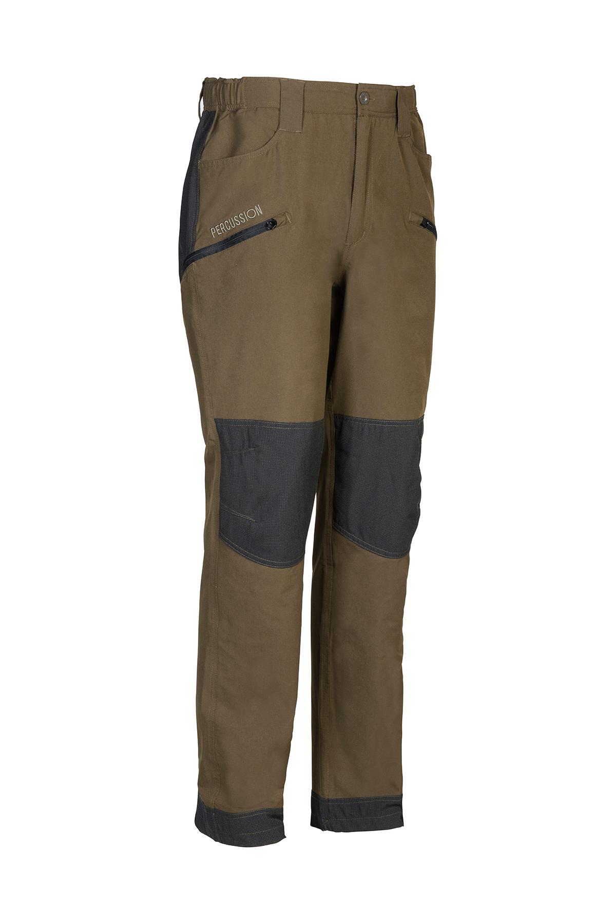 Khaki green Percussion Savane Evo lightweight men's hunting trousers featuring reinforced leg panels and an elasticated waistband.
