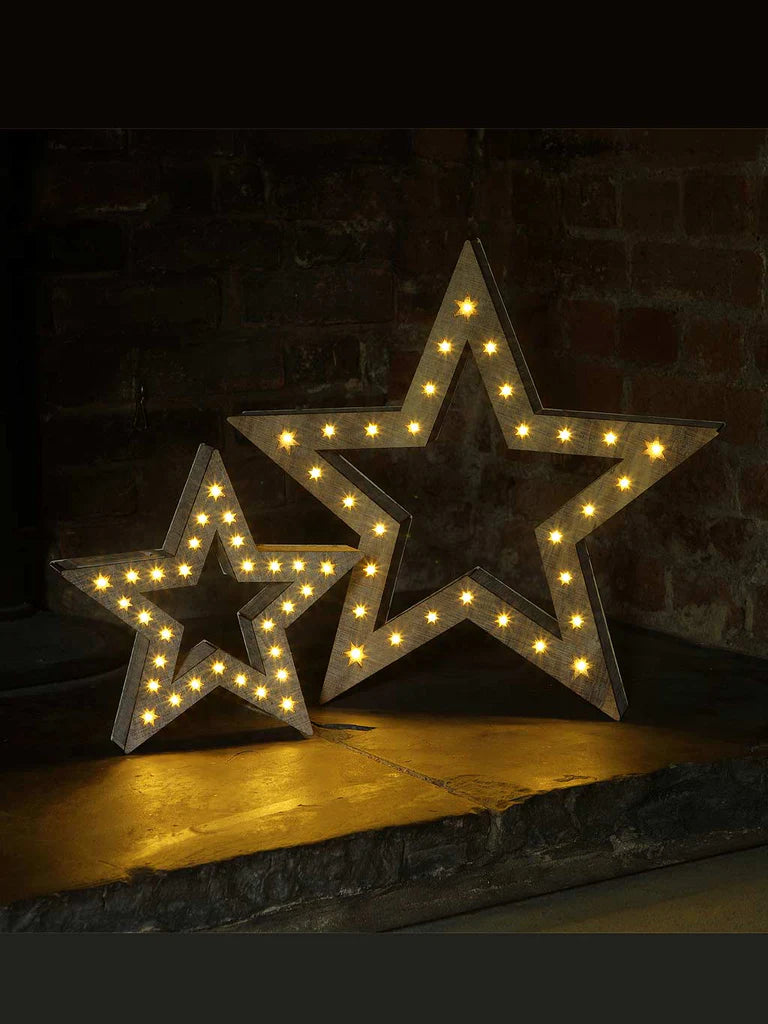 Noma Set of 2 Lit Rustic Wooden Stars