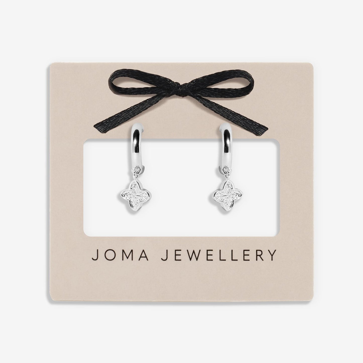 Joma Jewellery Signature Clover Collection Textured Clover Hoop Earrings In Silver Plating