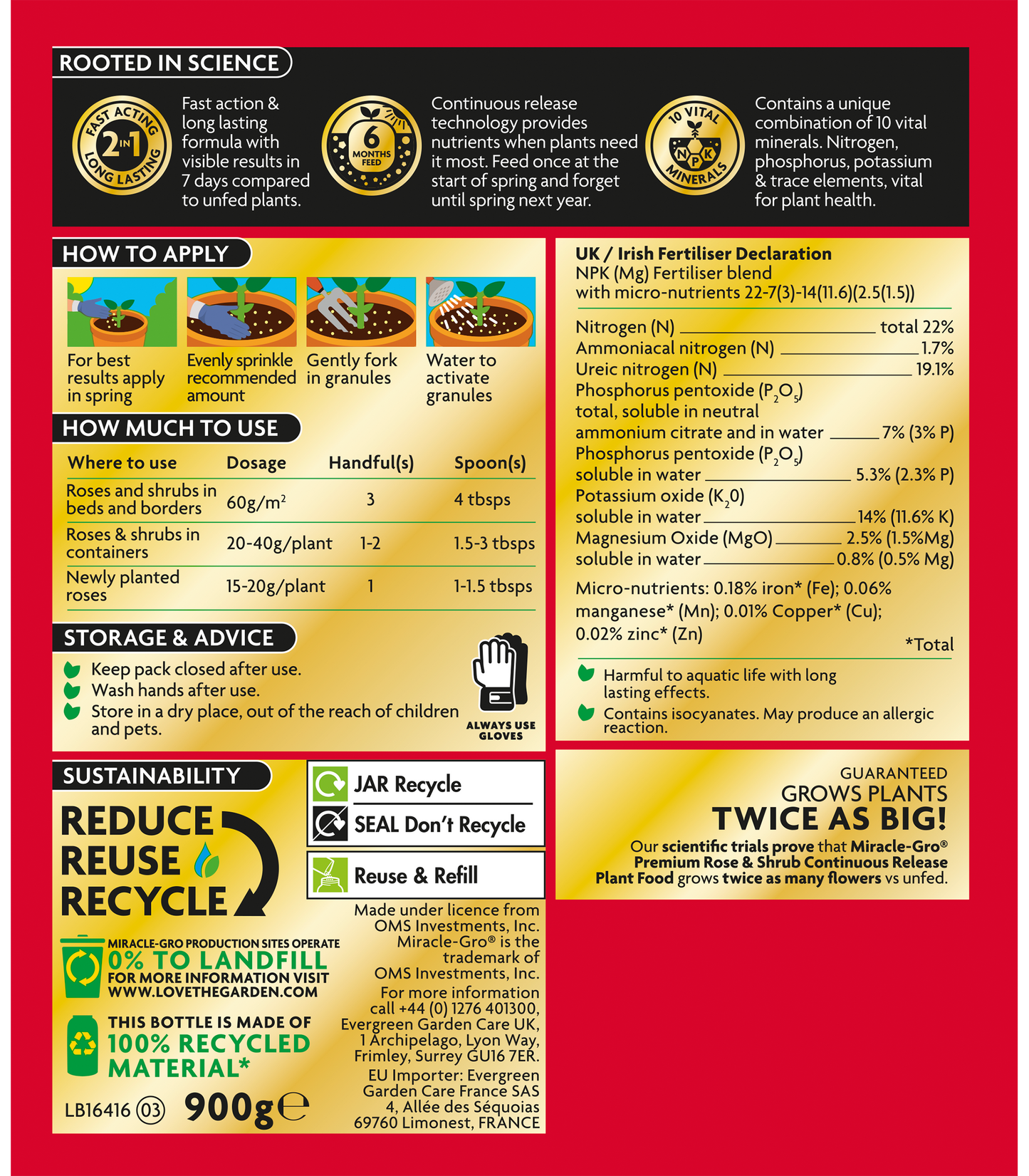 Miracle-Gro Rose & Shrub Continuous Release Plant Food 900g