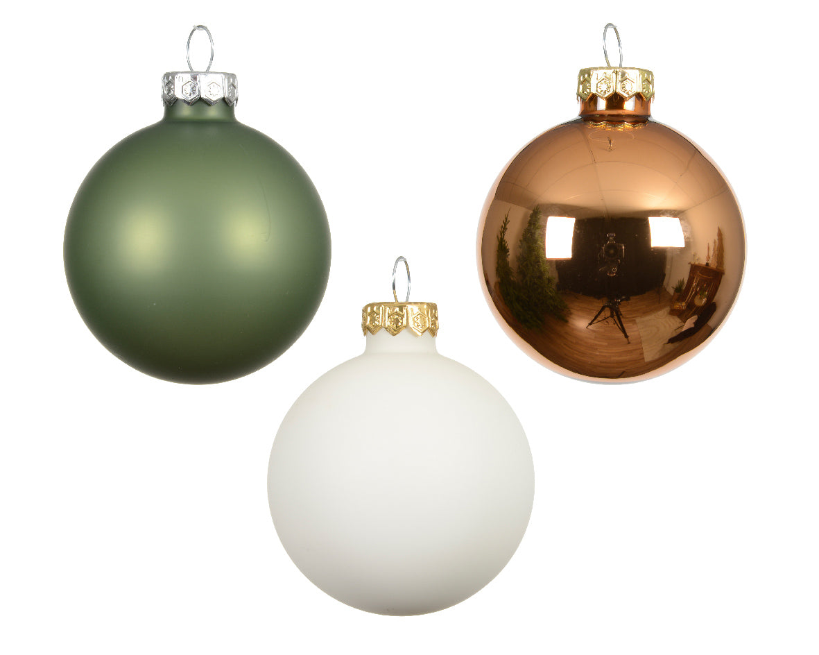Kaemingk - Baubles glass enamel mix - white/green/gold - Tube a 20