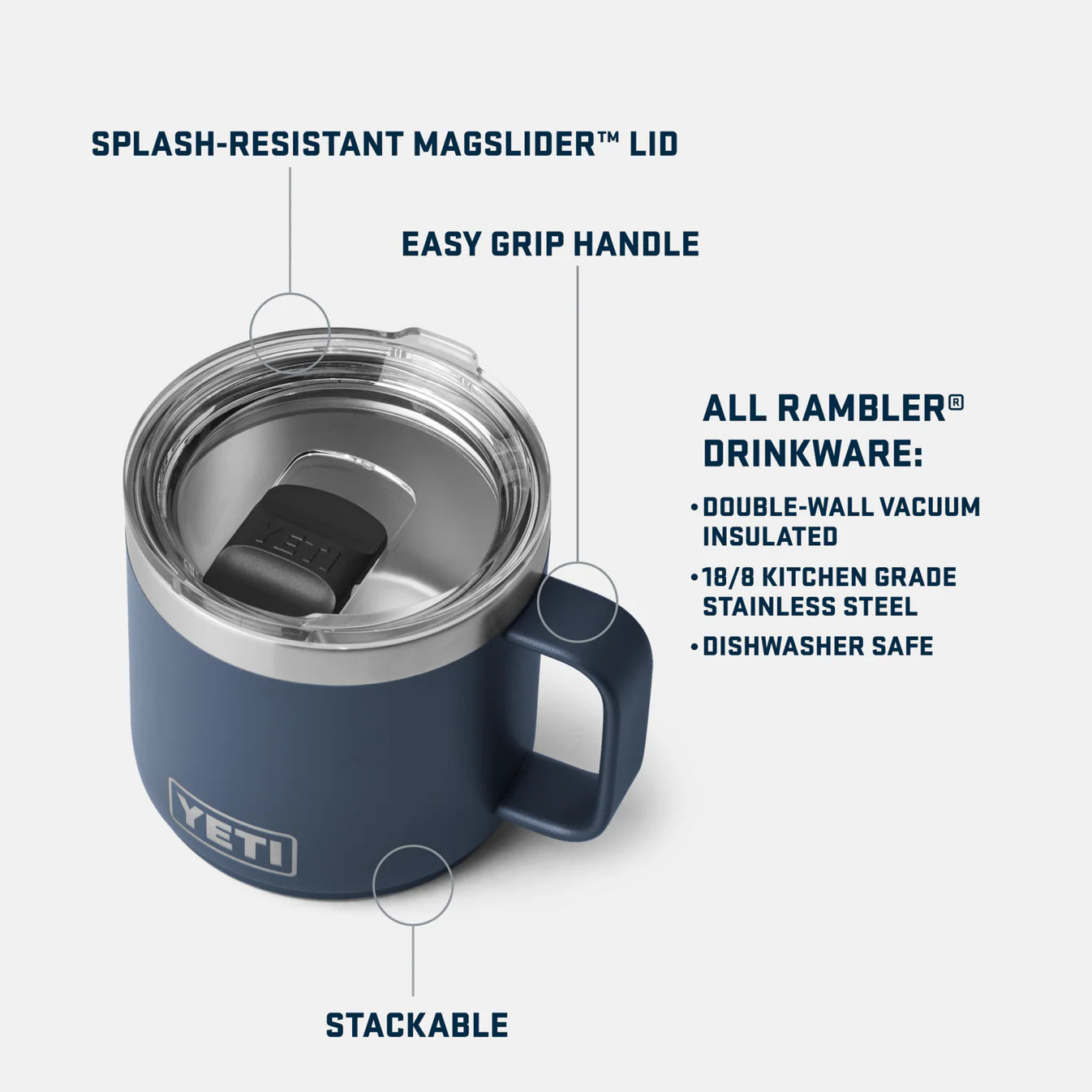 YETI Rambler 14 oz (414 ml) Stackable Mug with MagSlider Lid 2.0 - Navy
