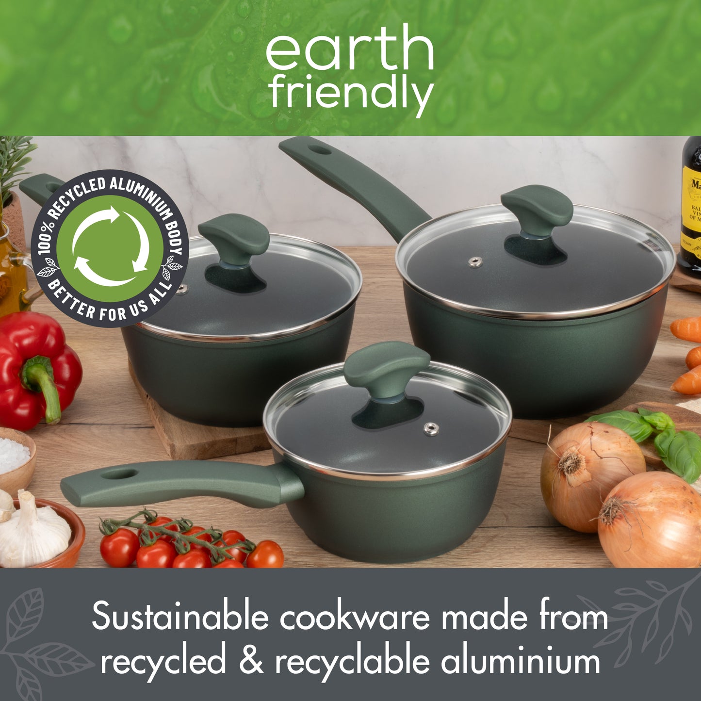 Prestige Earth Friendly Non-Toxic Non-Stick Induction 3 Piece Saucepan Set with Lids
