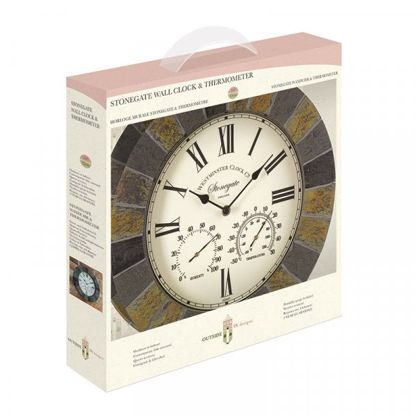 Outside In Stonegate Wall Clock & Thermometer 14in