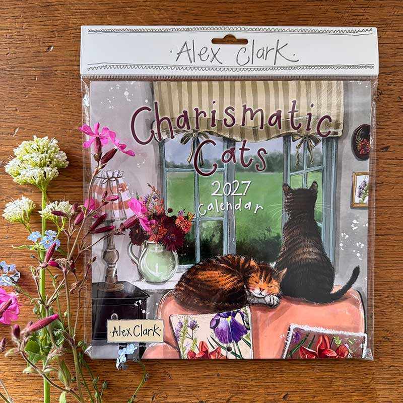 Alex Clark Charismatic Cats 2027 wall calendar featuring cat illustrations and monthly grid planner
