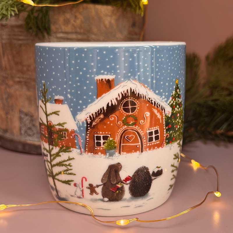 Alex Clark Gingerbread Village fine china mug featuring festive Christmas illustrations
