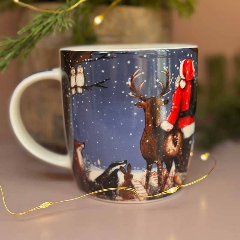 Alex Clark Santa & His Friends fine china Christmas mug with festive woodland illustration