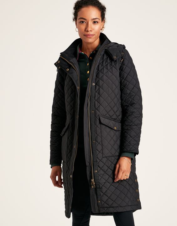 Joules Chatsworth Showerproof Diamond Quilt Coat with Hood Sam Turner