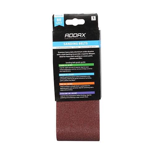 Addax Sanding Belts - 80 Grit - Red 75x533mm - 5PK