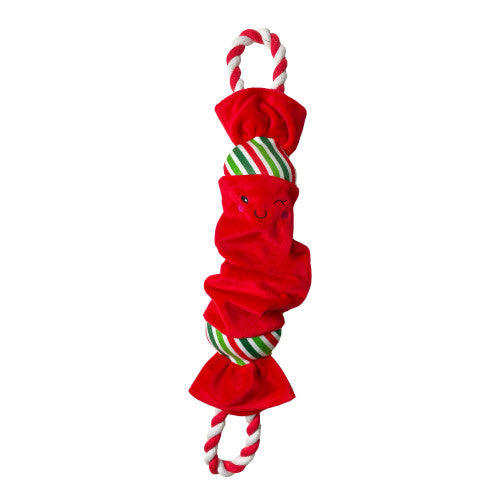 Happy Pet Toy Top n Tail Ropee Red Christmas Cracker Dog Toy