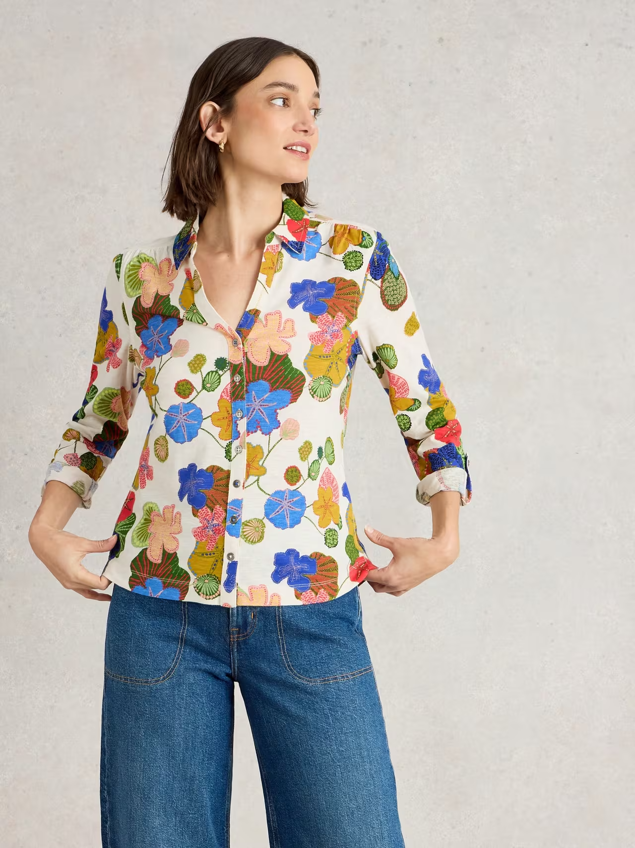 White Stuff Annie Mid-Sleeve Jersey Shirt