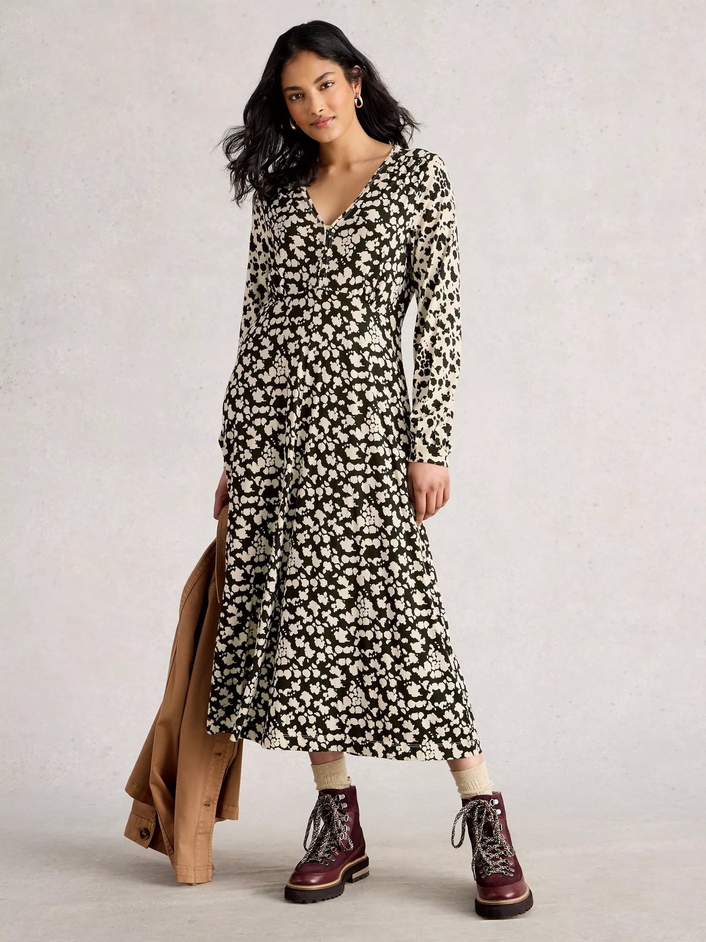 White Stuff Megan Long Sleeve Jersey Midi Dress