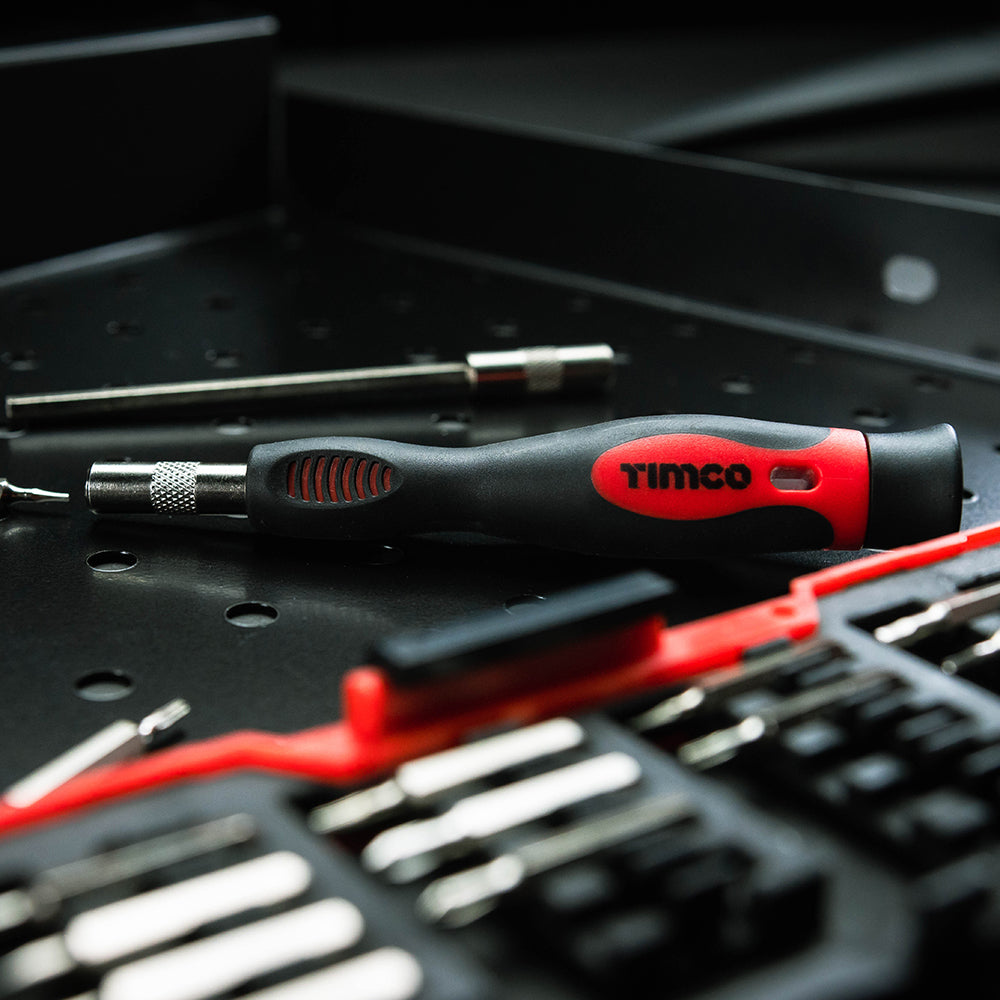 TIMCO 18 piece precision screwdriver bit set with micro driver handle in a compact storage case