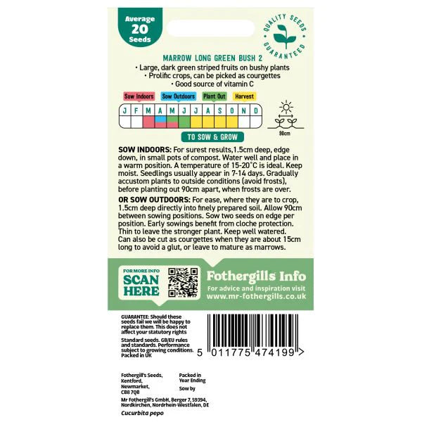 Fothergill's Marrow Long Green Bush 2 Seeds