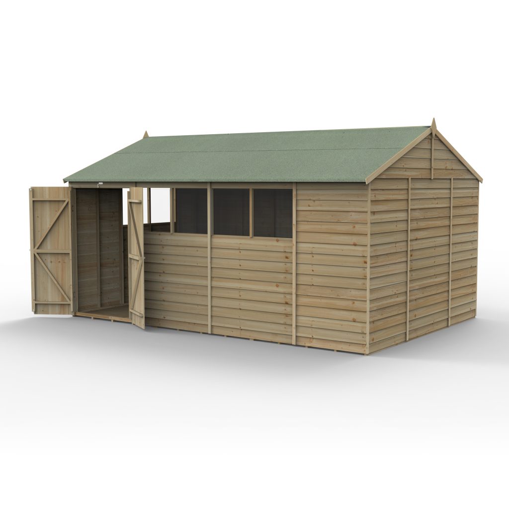 Forest Garden 4life Reverse Apex Shed 15x10 with Double Door and 6 Windows