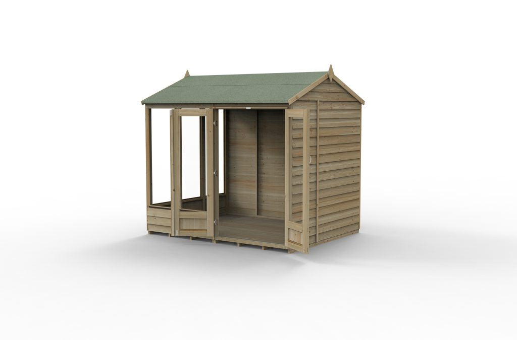 Forest Garden 4life Reverse Apex Summerhouse 8x6 with Double Doors and 5 Windows