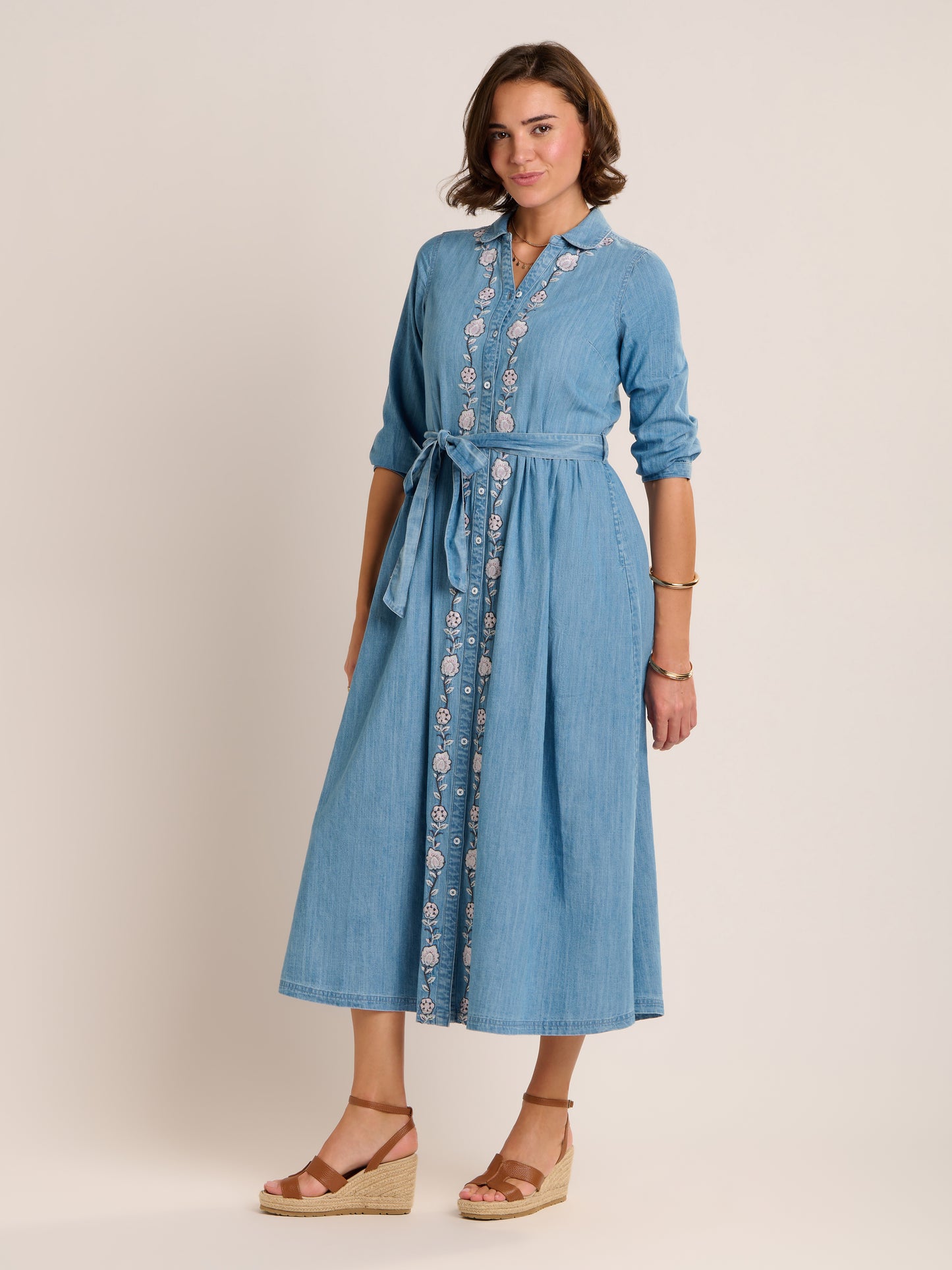 Brakeburn Viviana Embroidered Maxi Denim Dress