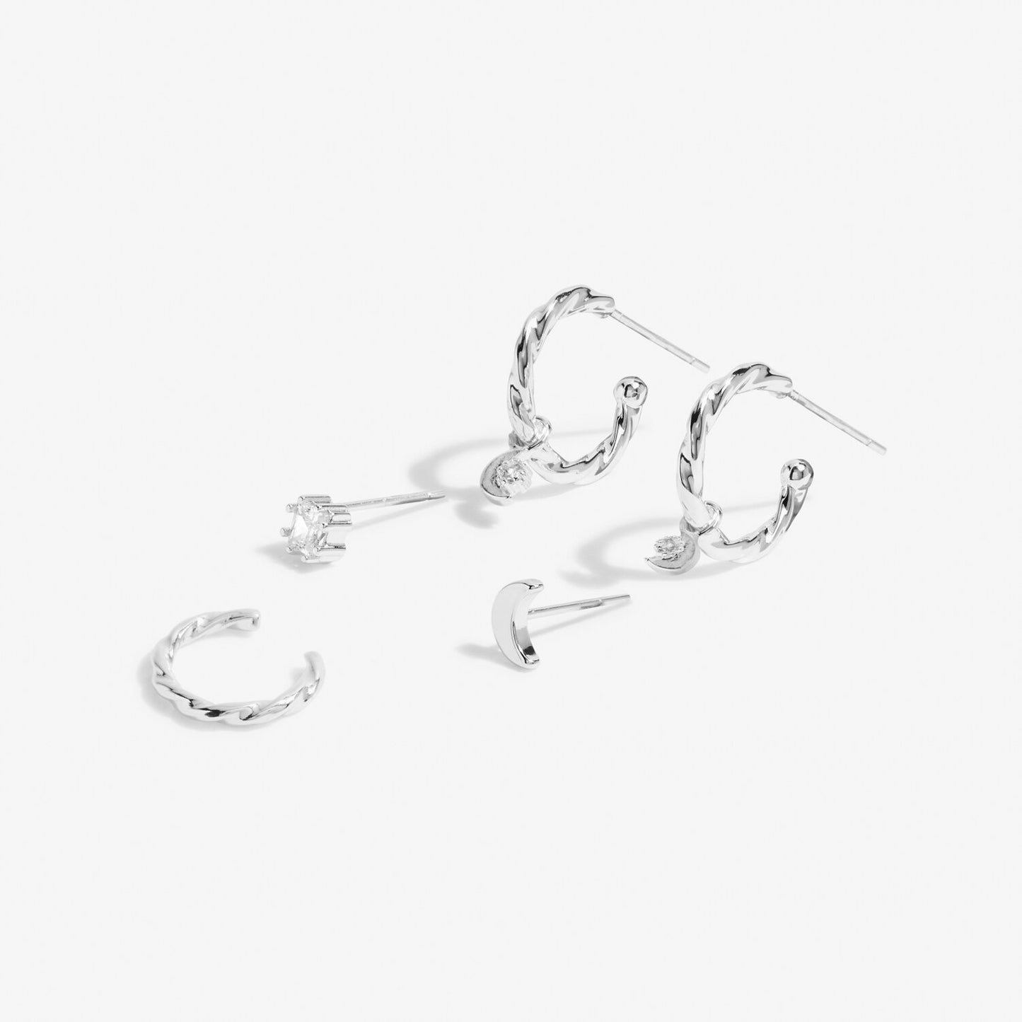 Joma Jewellery Stacks Of Style Moon Silver Set Of Earrings