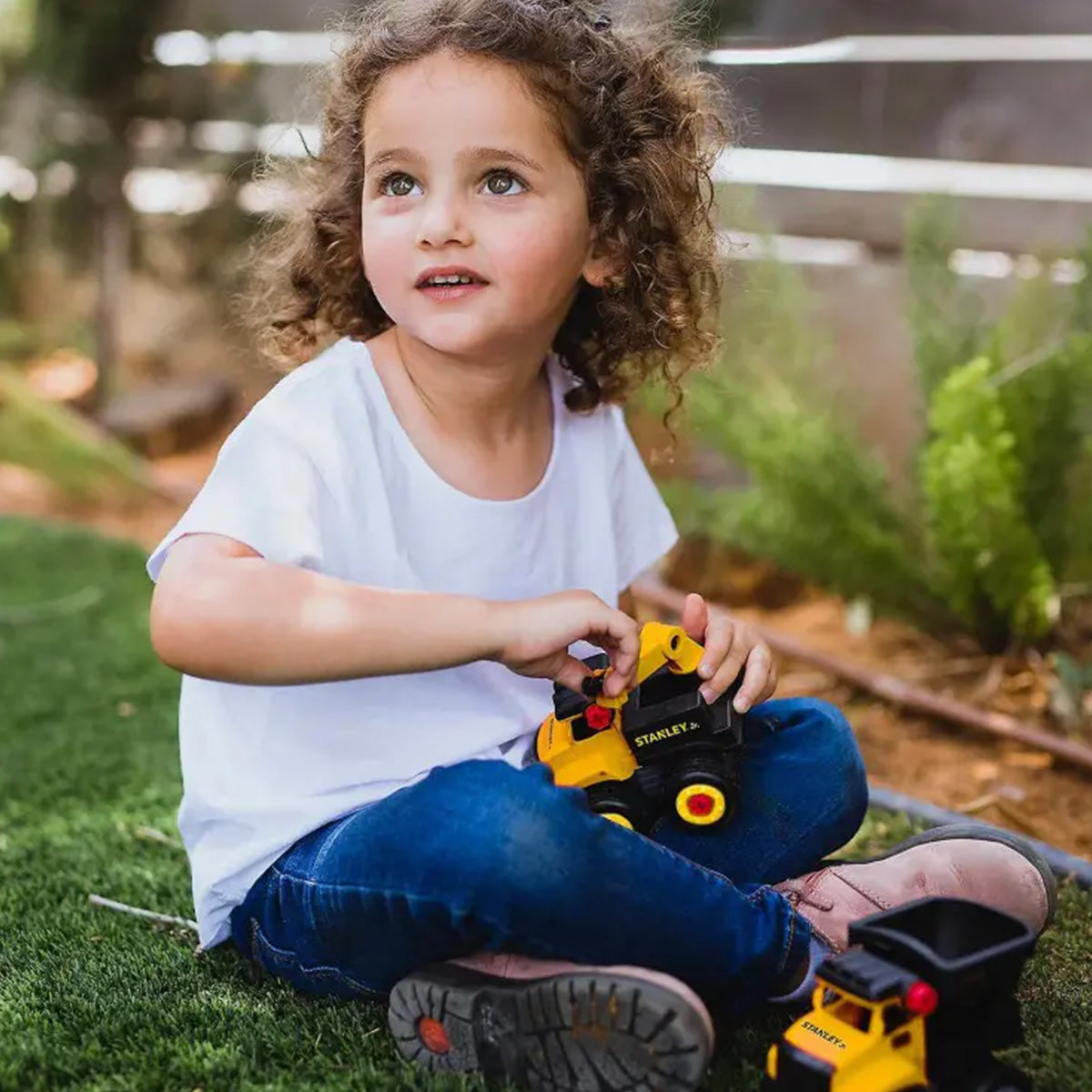 Stanley Jr 3 piece take apart construction truck set with child safe plastic screwdriver and bolts