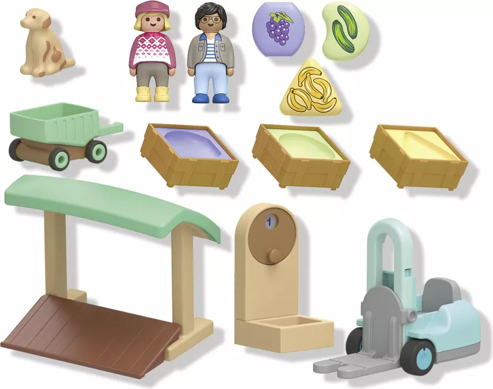 Playmobil 1.2.3 Organic Market Stall and Forklift