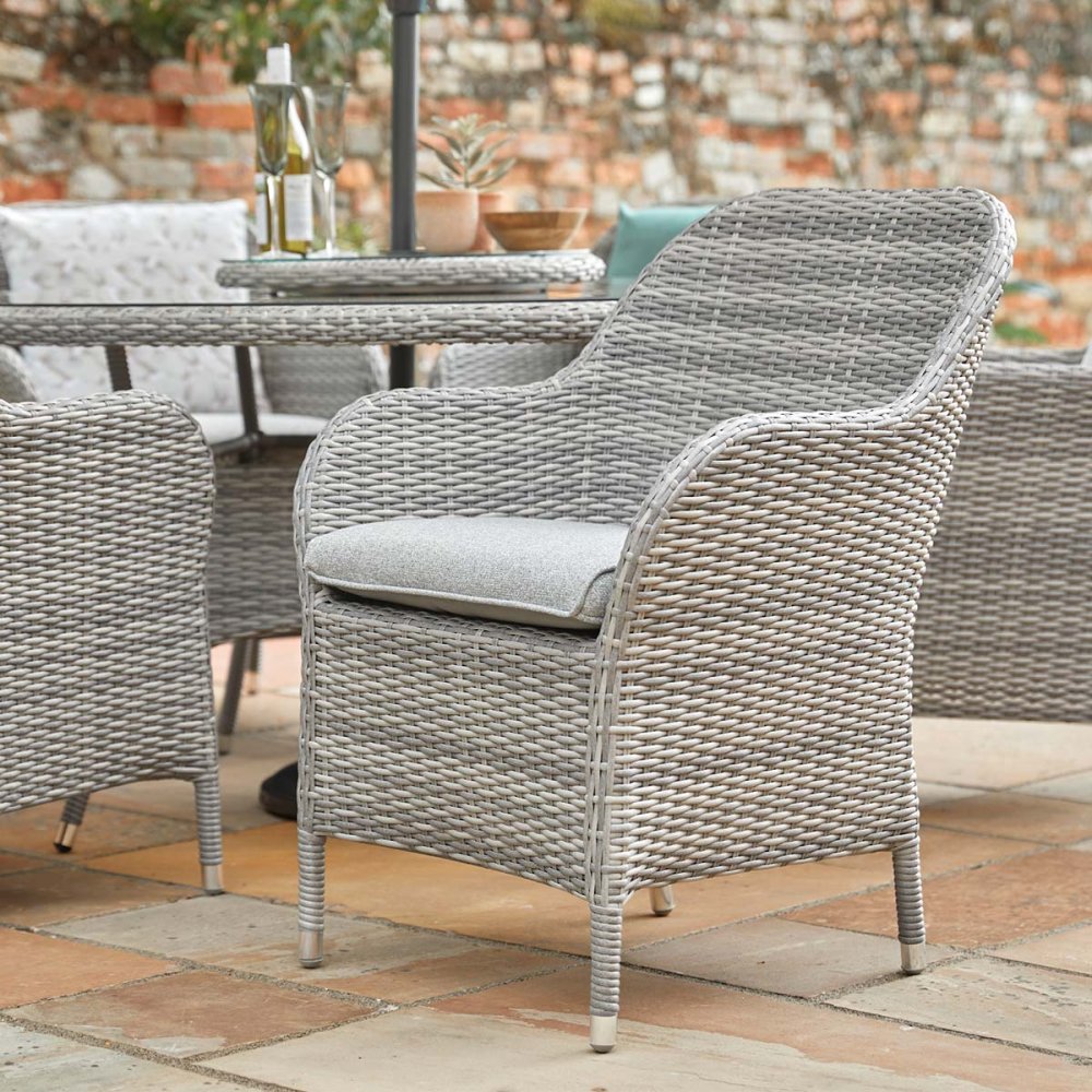 LG Outdoor Monte Carlo Stone 6 Seat Dining Set with Weave Lazy Susan & 3m Parasol