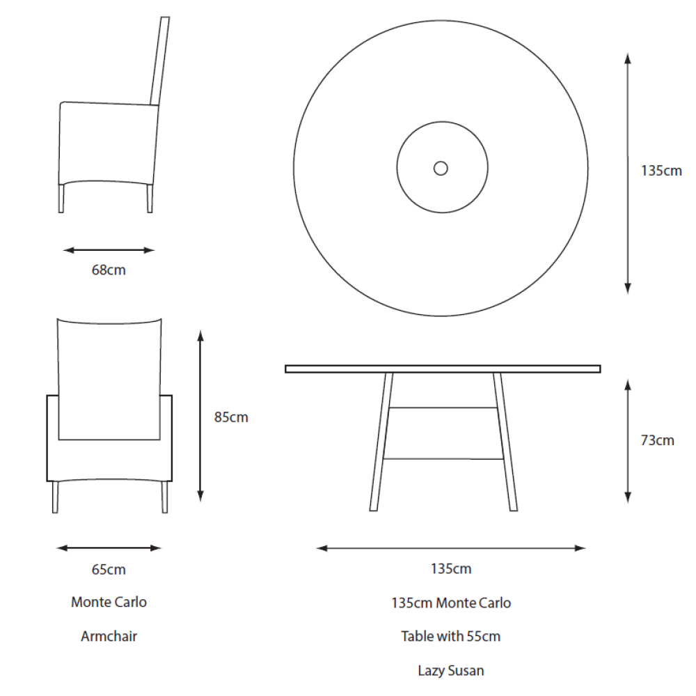 Leisuregrow - Weave Collection - Monte Carlo Sand 6 Seat Dining Set with Weave Lazy Susan and 3.0m Parasol