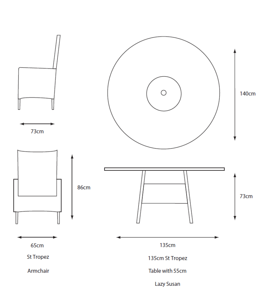 Leisuregrow - Weave Collection - St Tropez Sand 6 Seat Dining Set with Weave Lazy Susan and Deluxe 3.0m Parasol