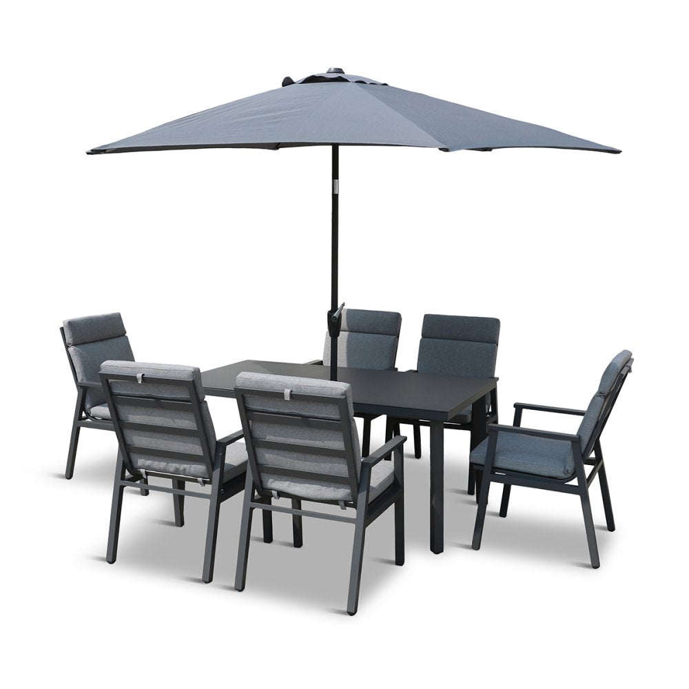Leisuregrow - Alluminum Collection - Barcelona 6 Seat Dining Set with 3.0m Parasol