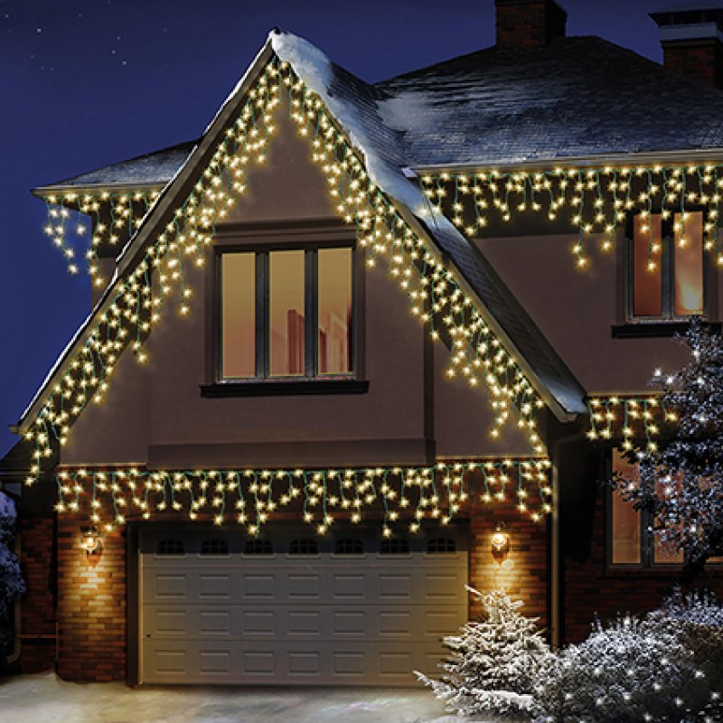 Premier 480 LED Snowing Icicles with Timer Warm White