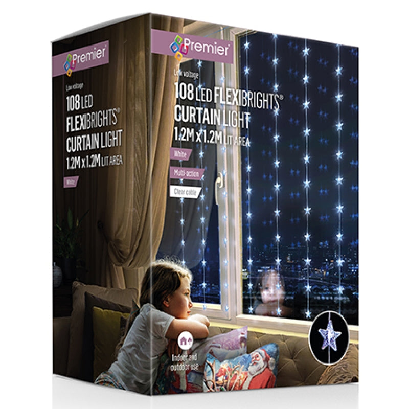 Premier 1.2m x 1.2m Flexbrights star curtain light with 108 bright white LEDs
