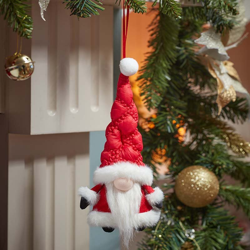 Smart Garden Red Quilted Santa Gonk hanging pendant ornament with soft beard and tall red hat