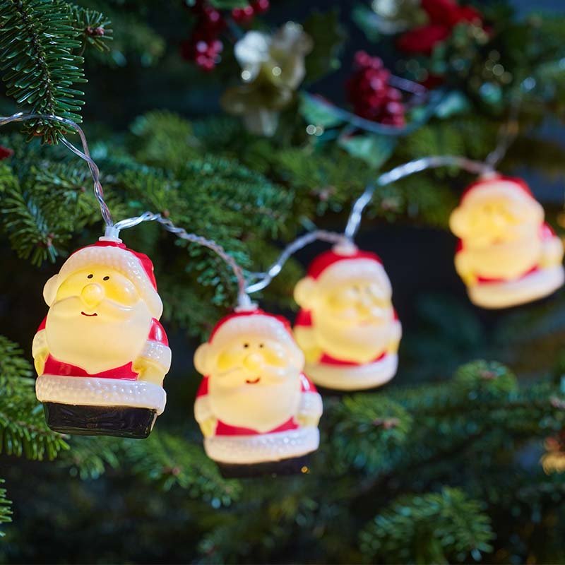 Smart Garden Merry Santa String Lights set of 10 glowing on a festive display