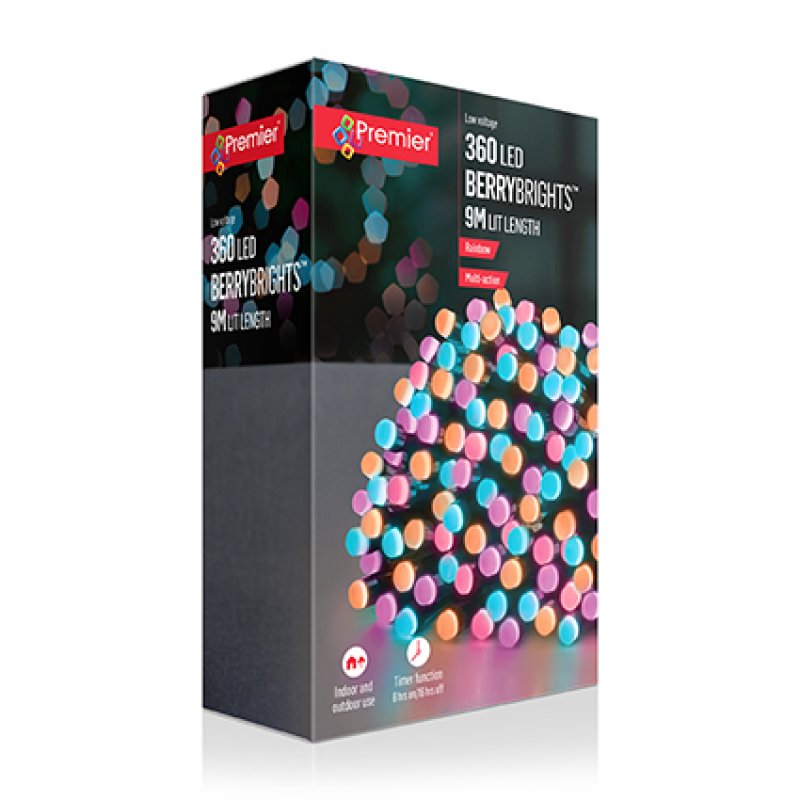 Premier 360 multi action rainbow LED berrylights string with automatic timer