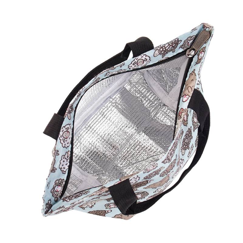 Eco Chic Lightweight Foldable Lunch Bag Blue Cute Sheep