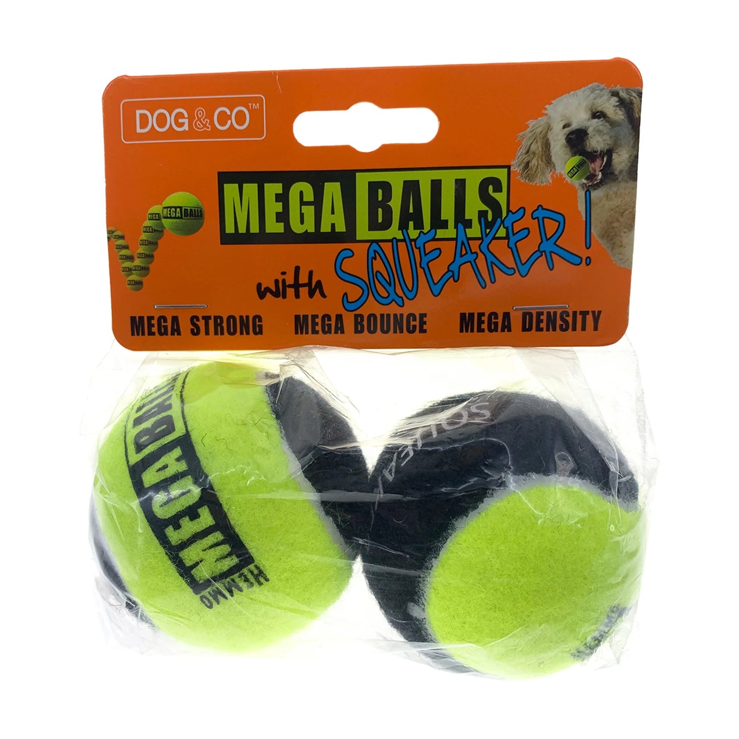 Dog & Co Dog Toy Mega Balls With Squeaker 2.5" Neon