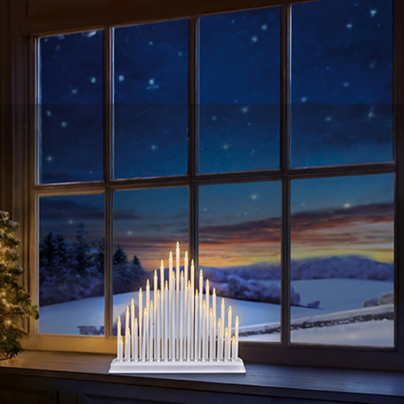 Premier 36cm white 33 LED arch candle bridge light for Christmas window sill decoration