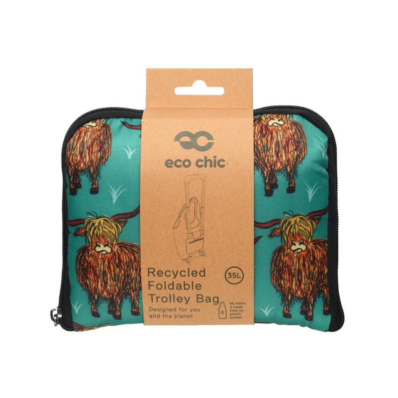 Eco Chic Removable Teal Highland Cow Trolley Shopping Bag