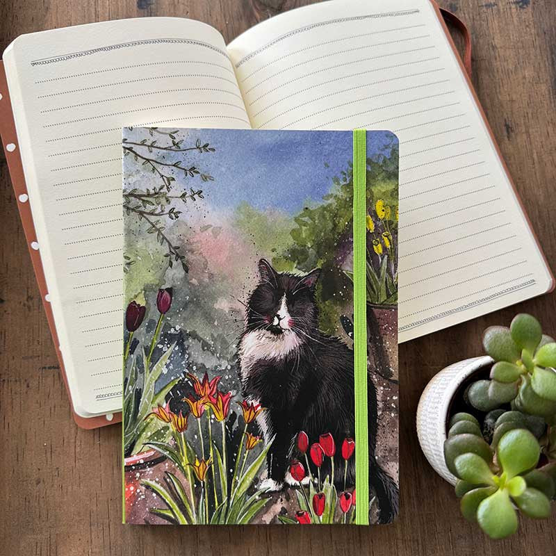 Alex Clark Cat and Tulips Large Notebook