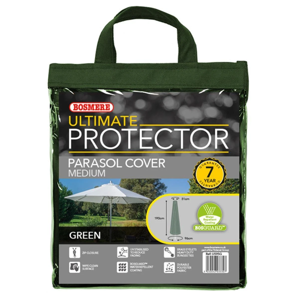 Bosmere Ultimate Protector green medium parasol cover with drawstring hem