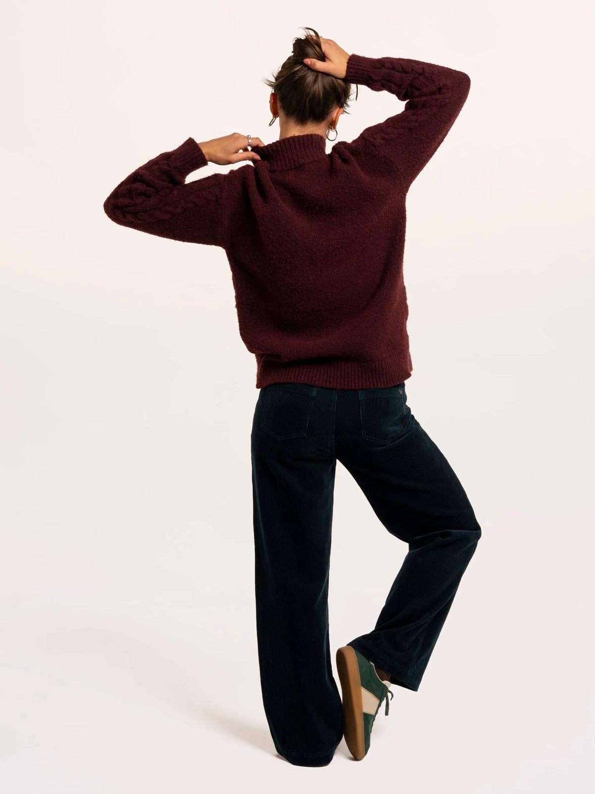 Brakeburn Freya Cable Knitted Funnel Neck Jumper in wine