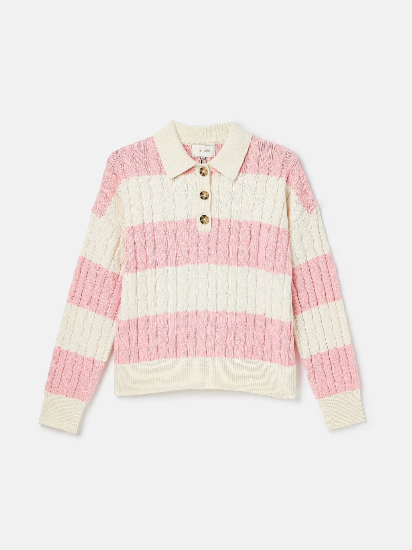 Joules Love All Cable Knit Jumper with Button Collar