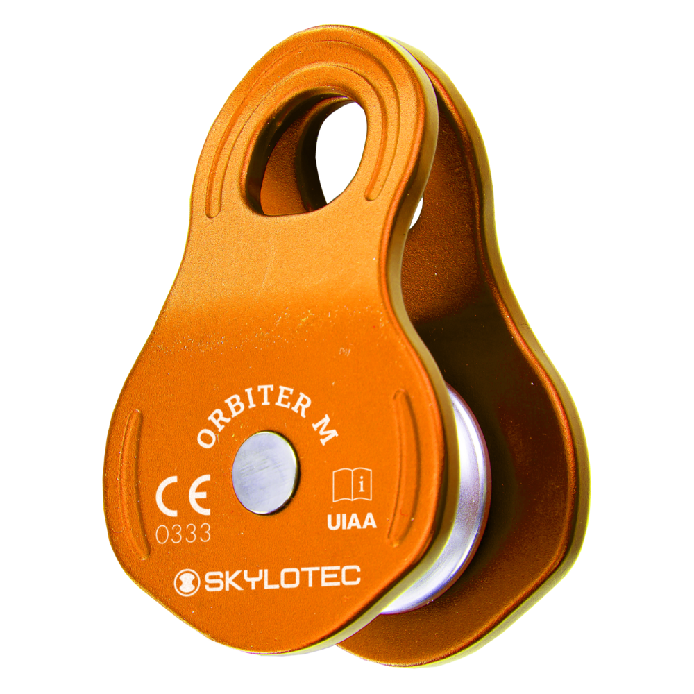 Skylotec Orbiter M compact aluminium pulley with swing-cheek side plates for arborist rigging and hoisting