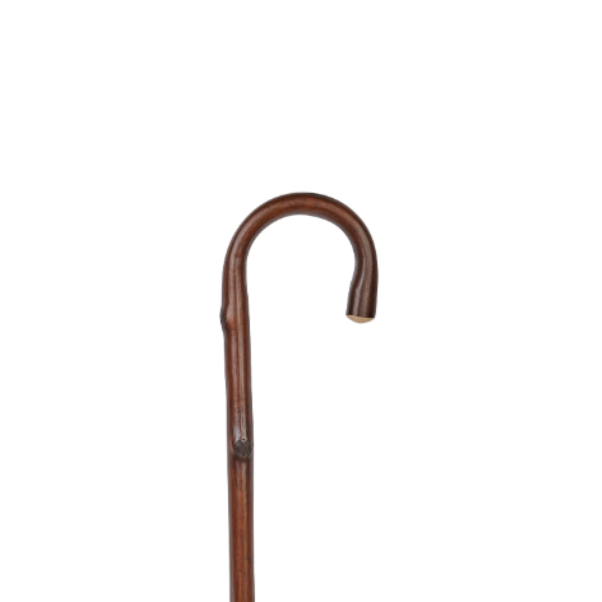 Charles Buyers gents economy natural chestnut wooden walking stick with classic curved crook handle and protective metal ferrule