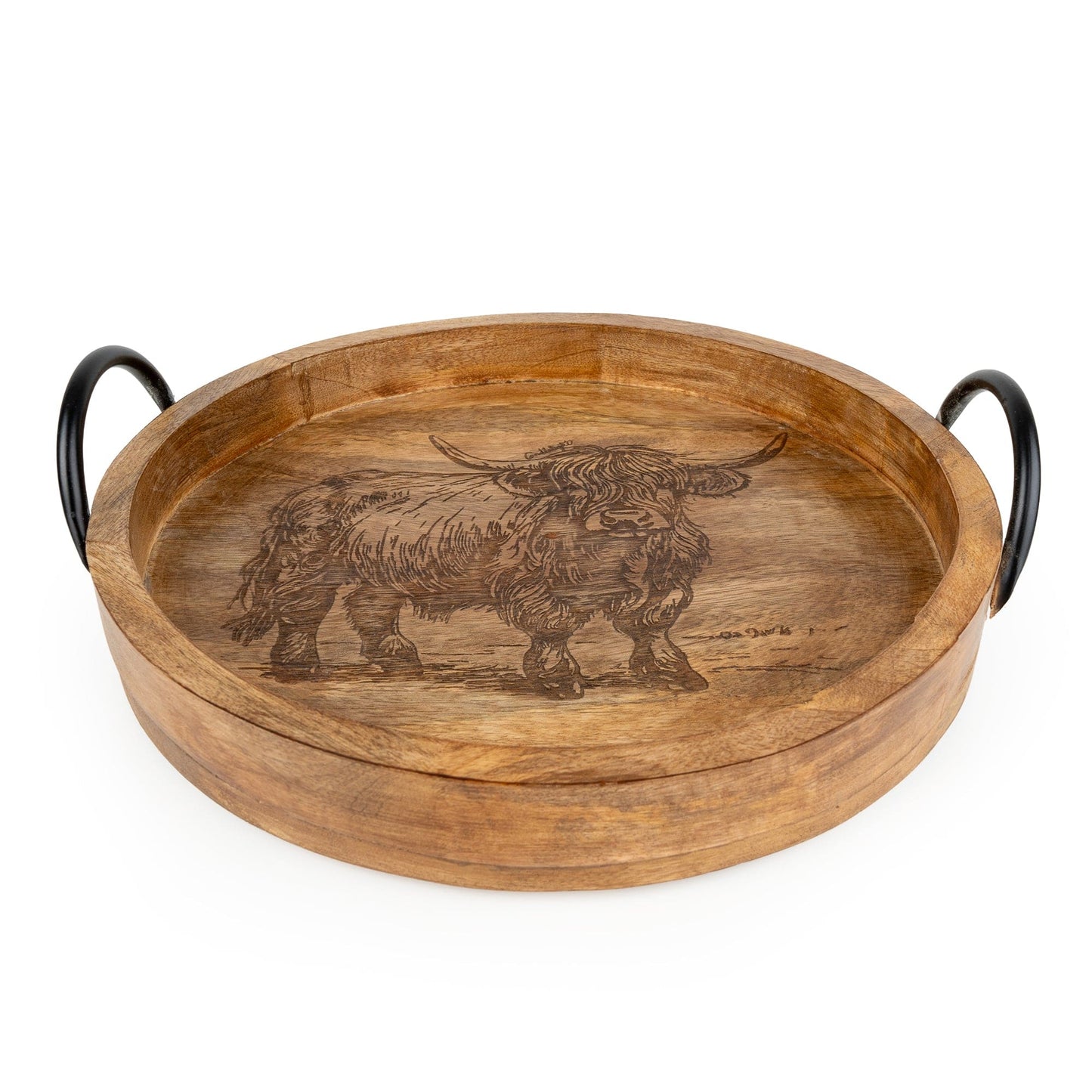 Candlelight Highland Cow Round Wooden Serving Tray