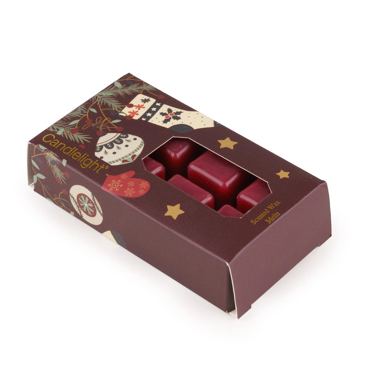 Candlelight Red Stockings and Baubles 8 pack scented wax melts in festive illustrated gift box