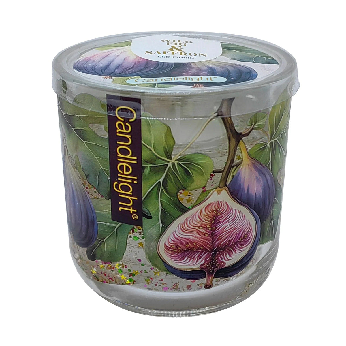 Add a glowing ambience to your home with the Candlelight Wild Fig & Saffron LED Candle. Features heat-activated LED lights and fig artwork.