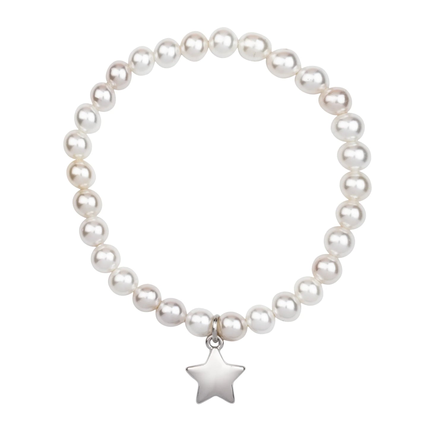 D&X Audrey Mother of Pearl Star Charm Rhodium Silver & Cream Elasticated Bracelet
